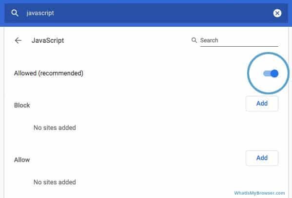 Enable JavaScript and Cookies in Chrome